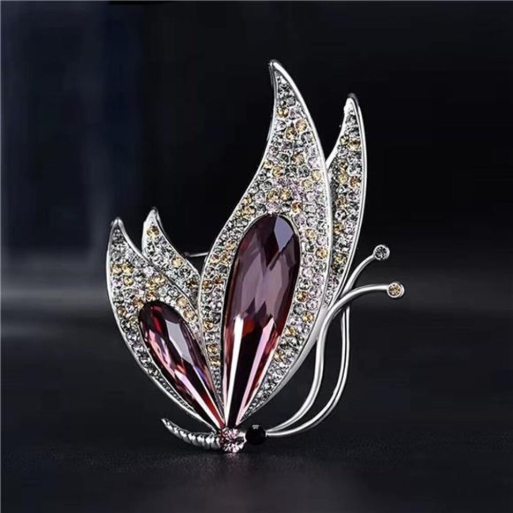 Vintage Rhinestone Crystal Inlaid Butterfly Brooch Women Girls Party Elegant